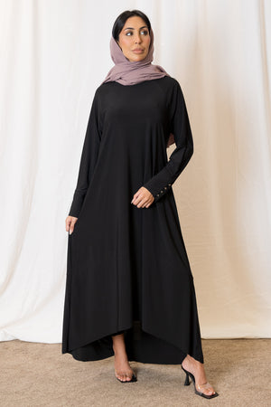 Black High Low Jersey Abaya