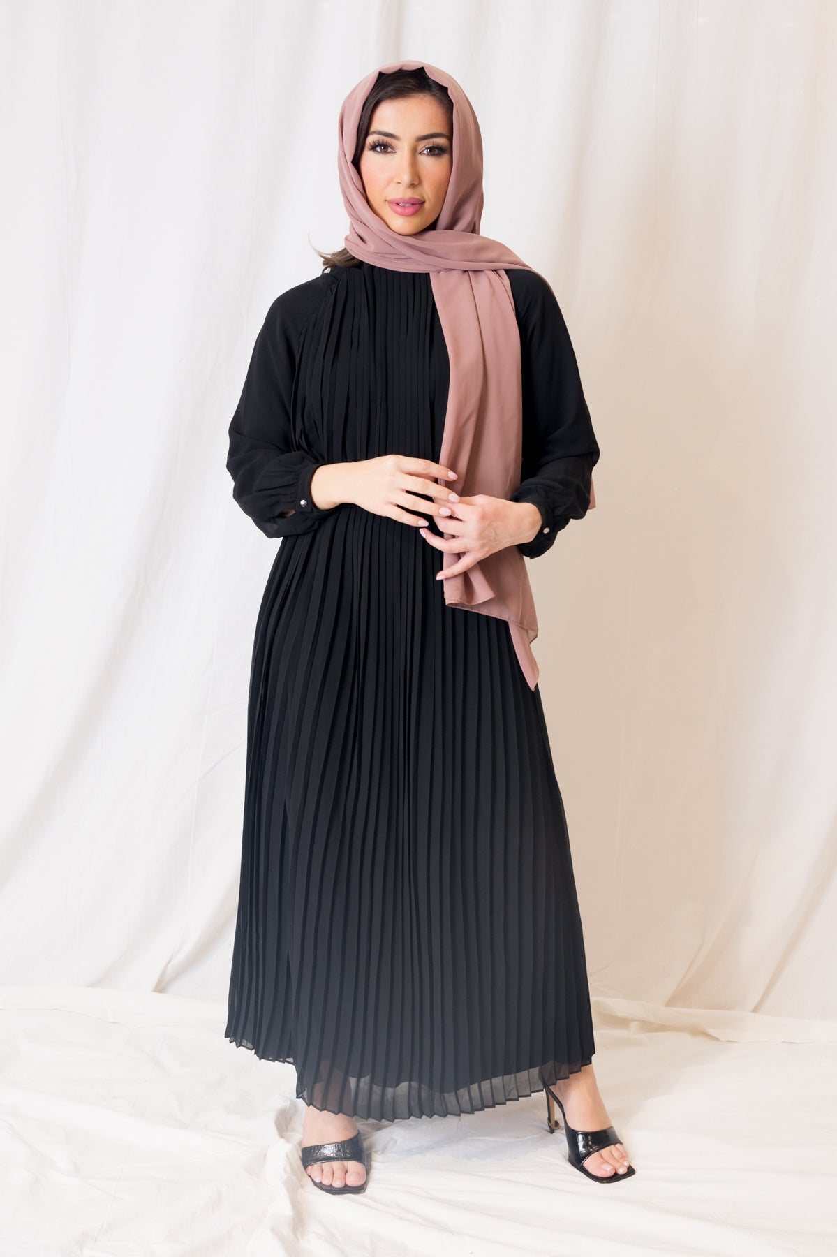 Black Belted Pleated Maxi Dress