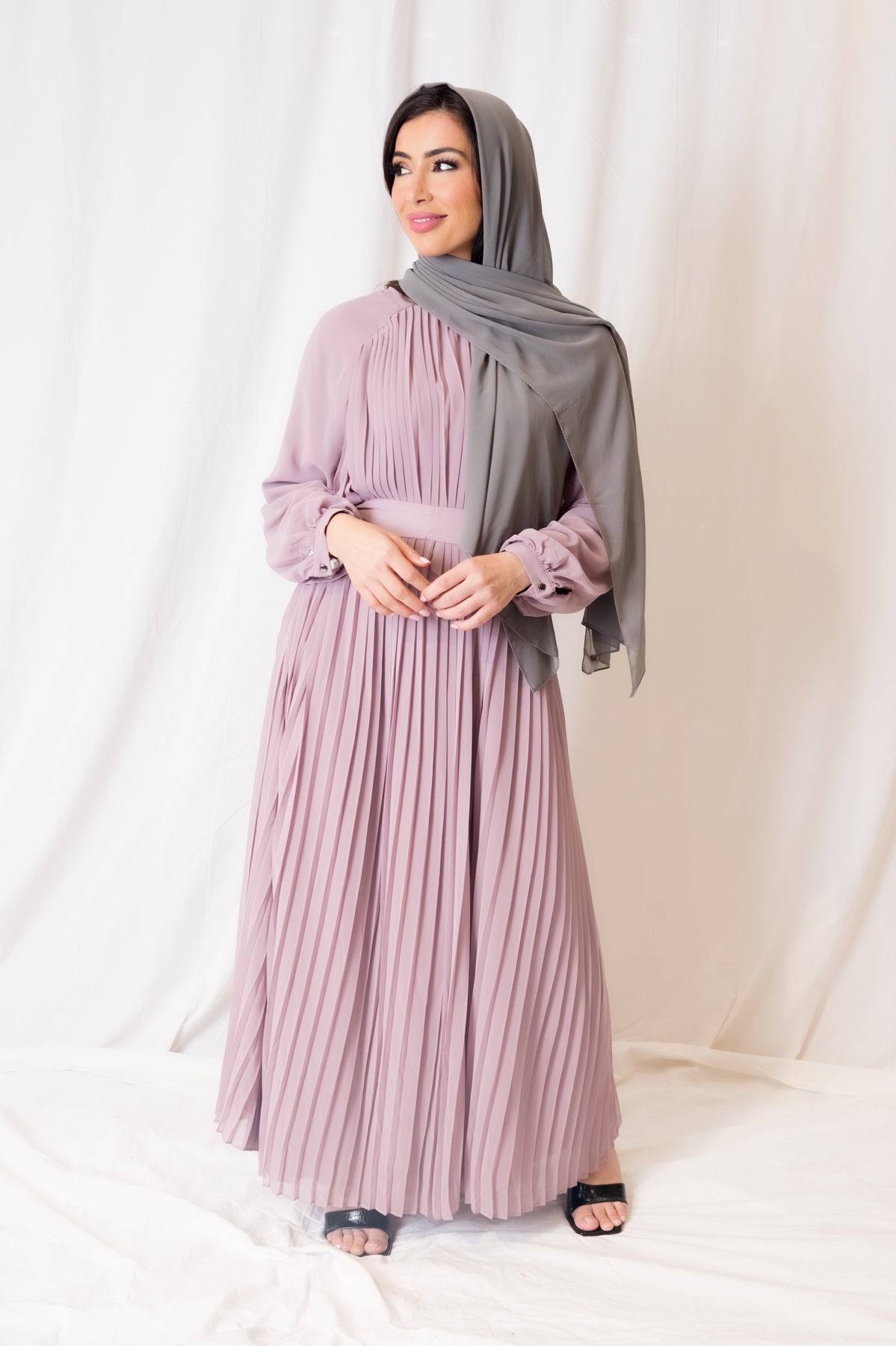 Mauve Belted Pleated Maxi Dress