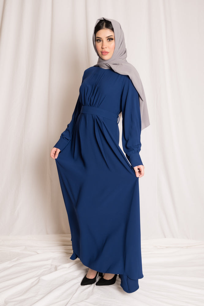 Navy Blue Clinched Abaya