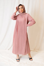 Vintage Pink Wide Pleated Midi Dress