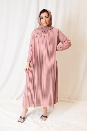 Vintage Pink Wide Pleated Midi Dress