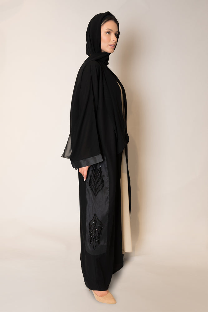 Side Embellished Open Abaya