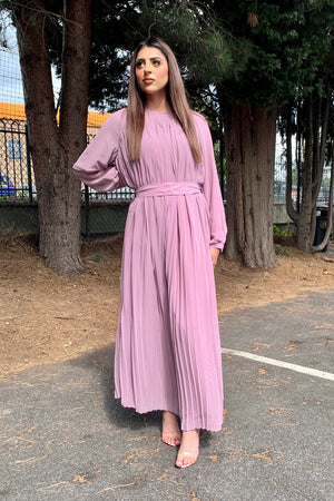 Mauve Belted Pleated Maxi Dress